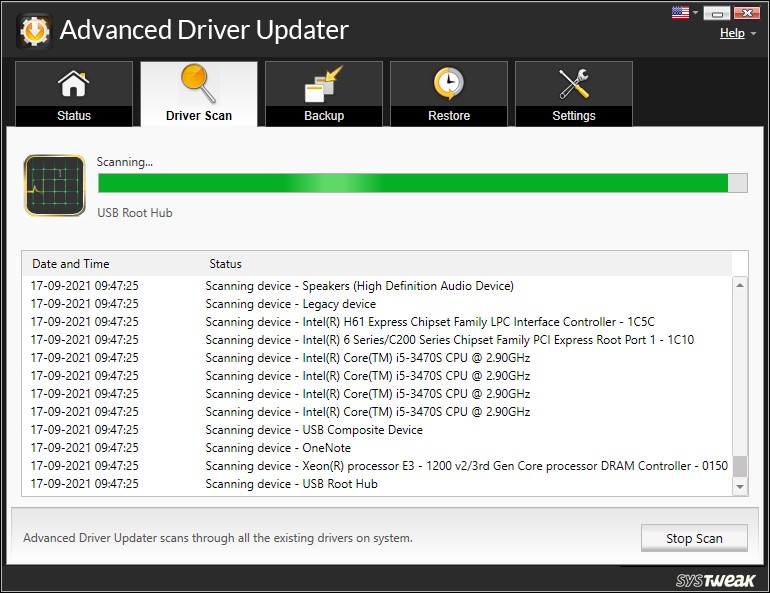 Advanced Driver Updater scan