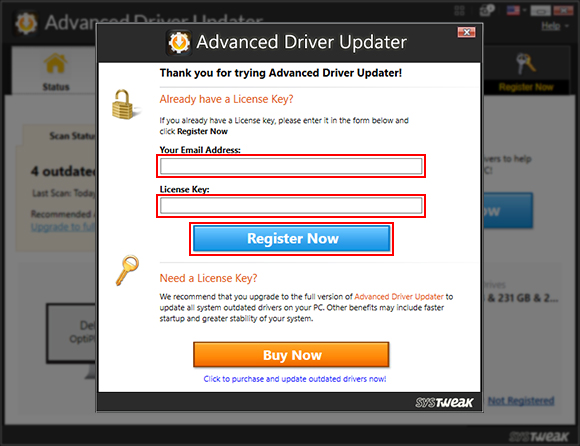 In the new window that opens, copy and paste your email id and license key in the respective fields. In the new window that opens, copy and paste your email id and license key in the respective fields.