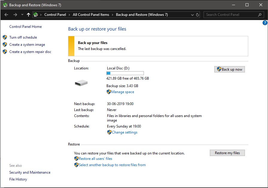 backup and restore