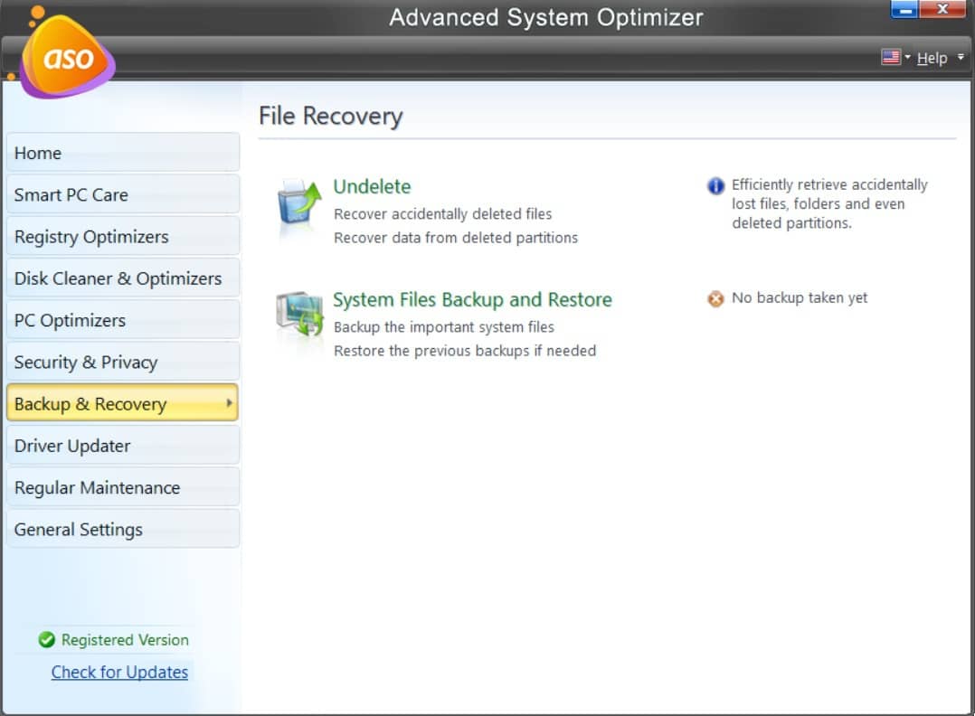 Backup & Recovery - Advanced System Optimizer