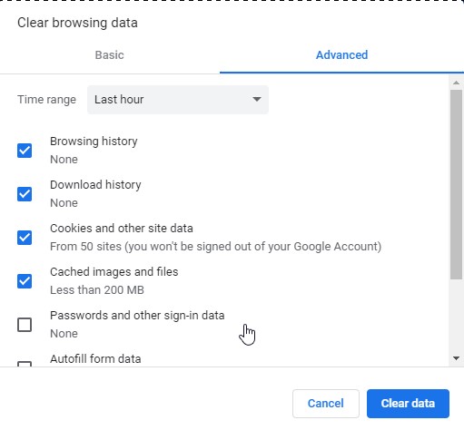 clear browsing data