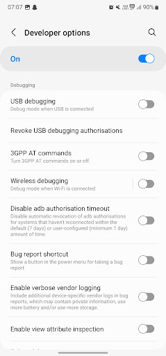 developer options