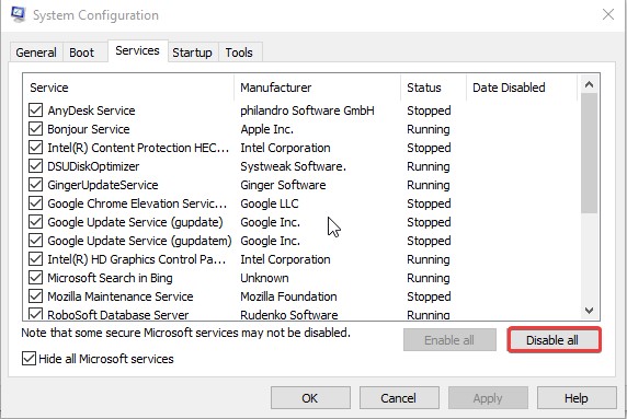 click Disable all
