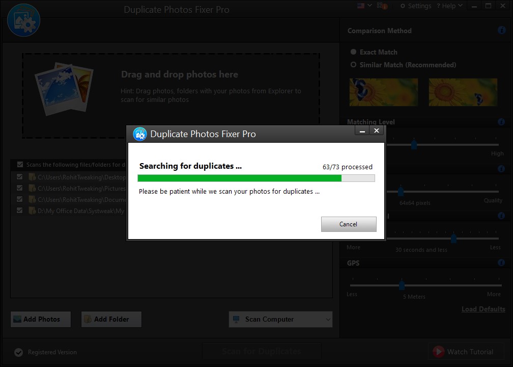 Duplicate Photo Fixer Pro search duplicate