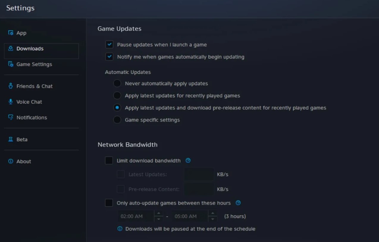 game update setting