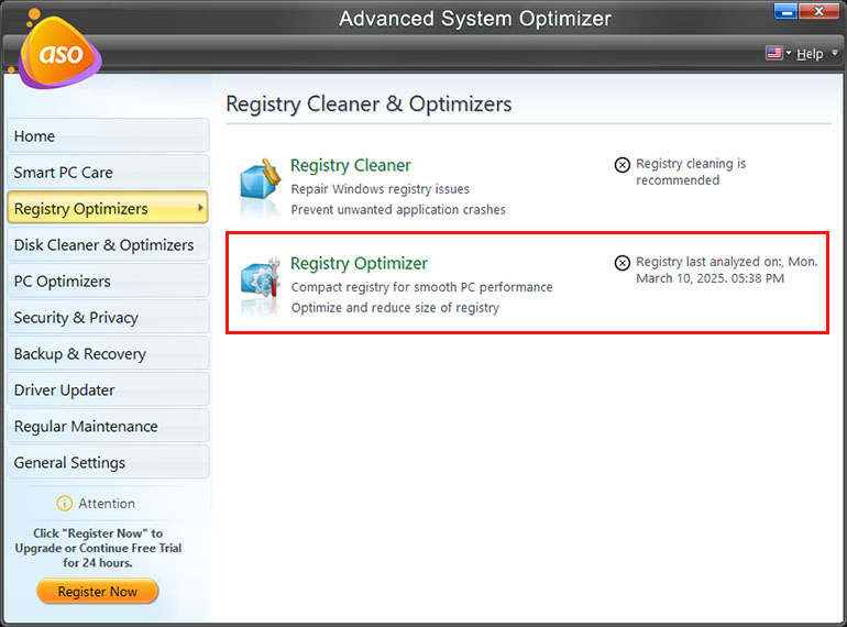 Click Registry Optimizers > click Registry Optimizer option. Click Registry Optimizers > click Registry Optimizer option.