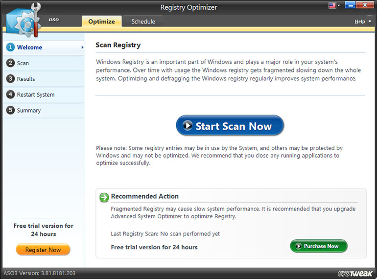 Click the “Start Scan Now” button to analyze the registry and determine the fragmentation volume. Click the “Start Scan Now” button to analyze the registry and determine the fragmentation volume.