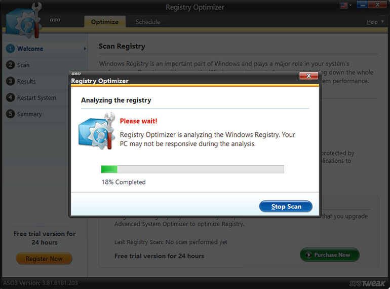 Wait for the entire Windows Registry to be scanned. Each section of the Registry is critically analyzed to check for fragments Wait for the entire Windows Registry to be scanned. Each section of the Registry is critically analyzed to check for fragments
