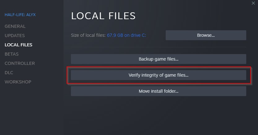 local files - Verify the integrity of the files