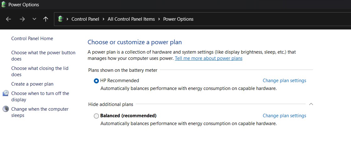 power options