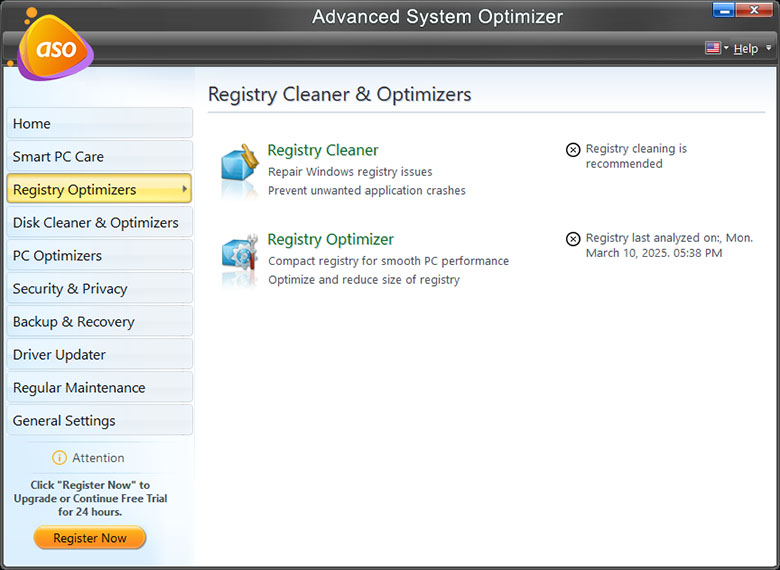 Advance System Optimizer - Registry Cleaner