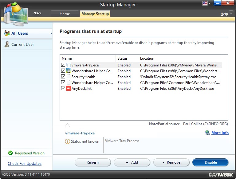 startup manager run