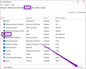 startup tab- task manager