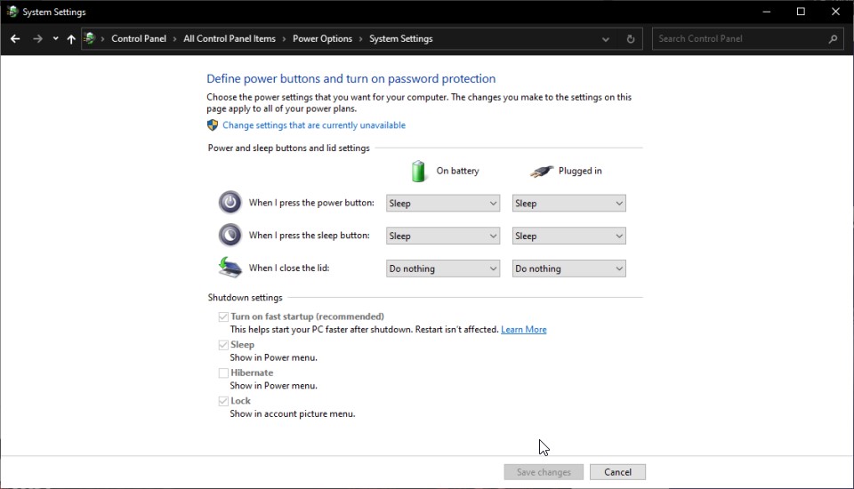 system settings