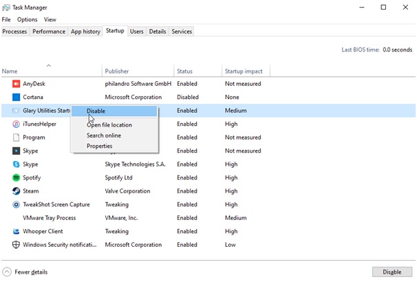 Select Disable