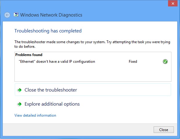 troubleshooting has completed