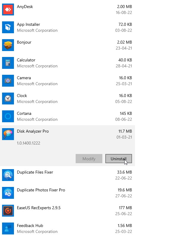 uninstall apps