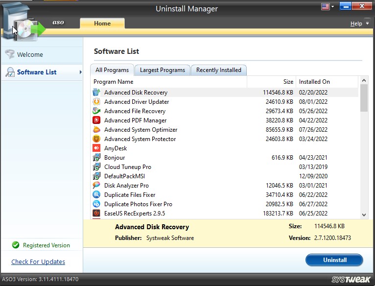 uninstall programs