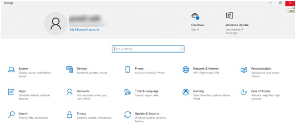 windows setting