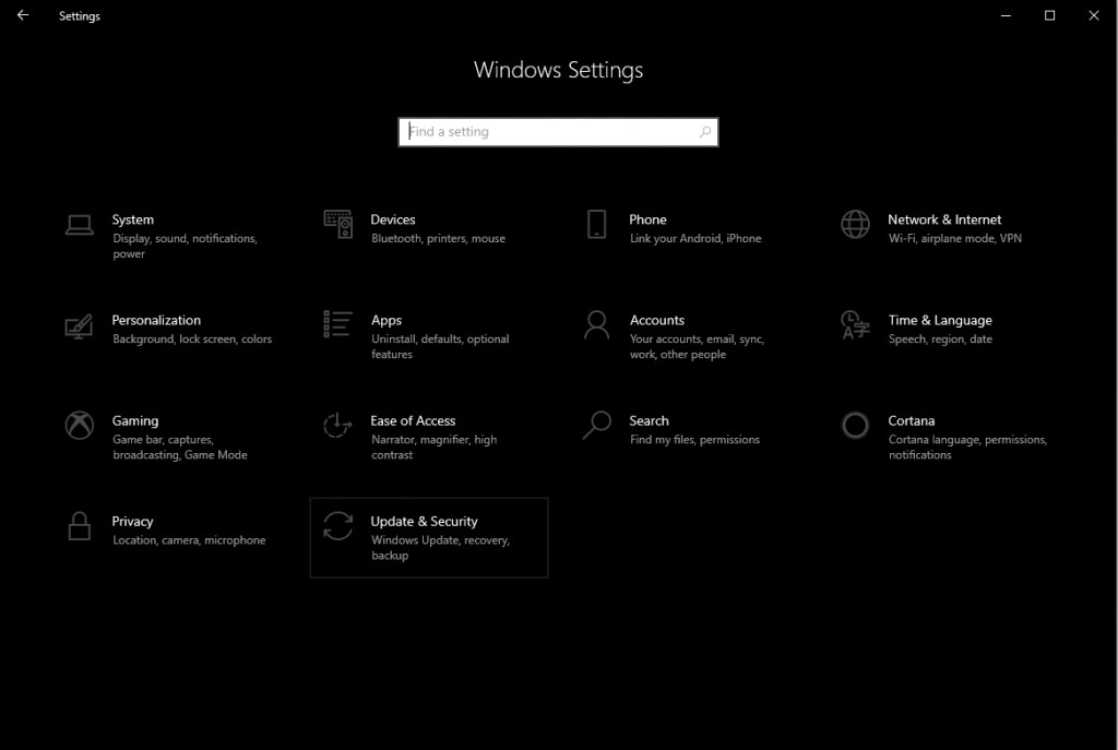 windowss setting