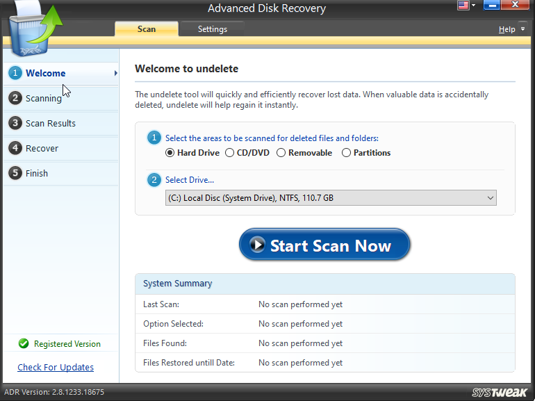 Advanced Disk Recovery_Home Screen