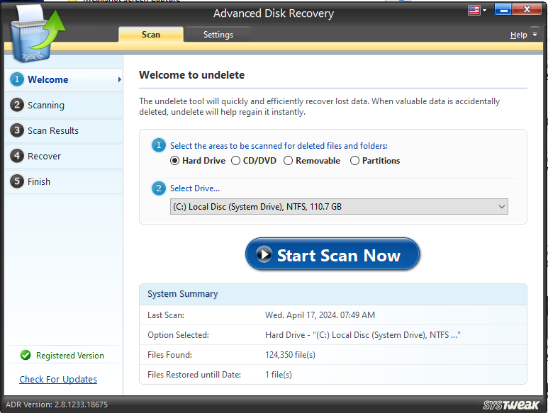 Advanced Disk Recovery_Welcome Screen