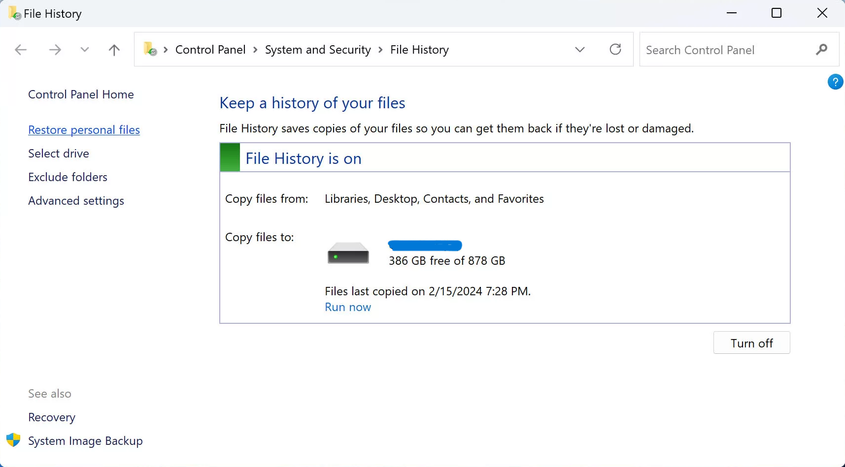File History enabled