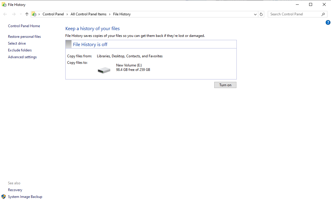 File History Disabled