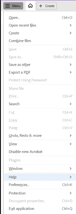 Adobe Acrobat Drop Down Menu