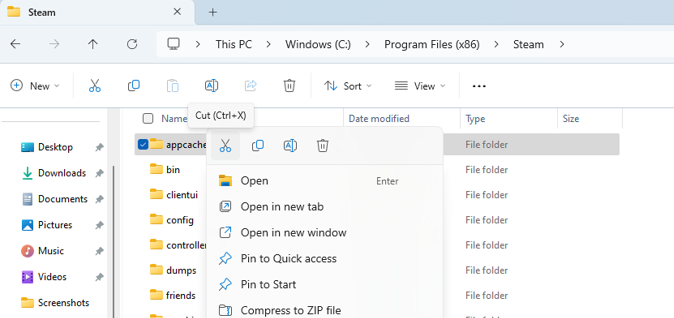 app cache folder