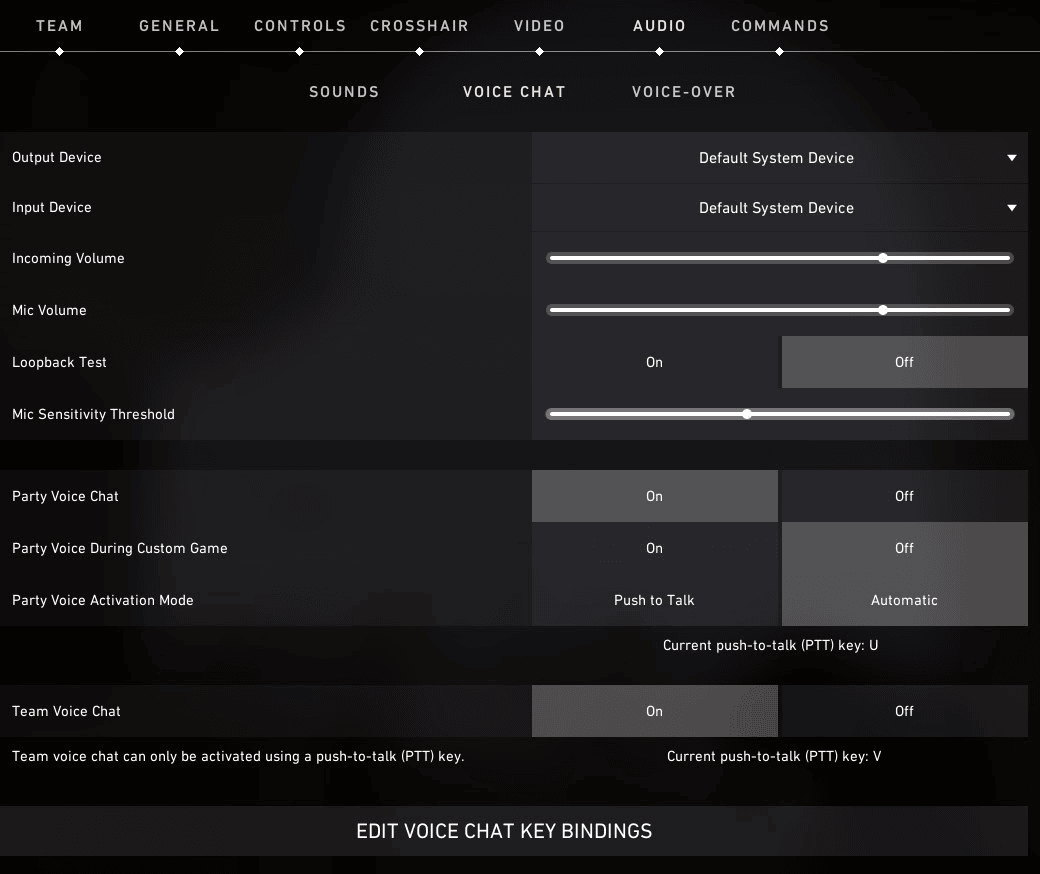 Audio tab - Voice Chat option