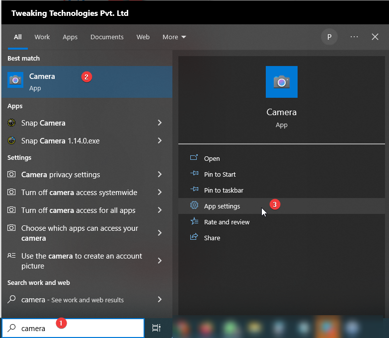 Camera app settings