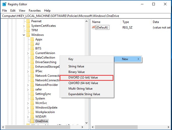 choose DWORD (32-bit) Value