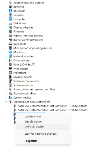 Choose option to uninstall device