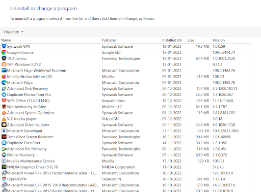 choose program to uninstall