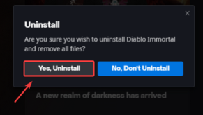choose Yes Uninstall - Diablo Immortal