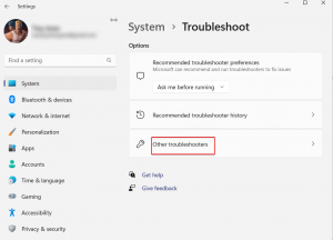 Click on Other troubleshooters