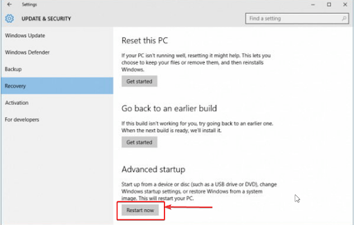 click restart now