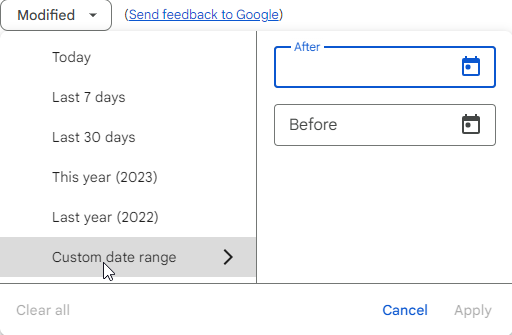 Custom date range