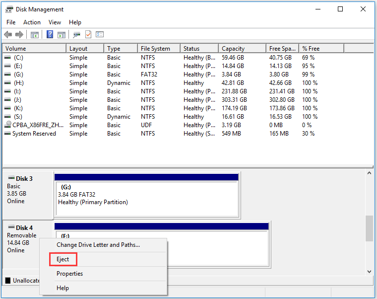 Eject Option in USB storage device -Disk Management