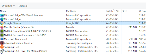 Find application you want to uninstall