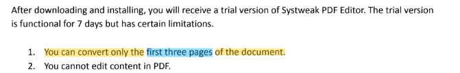 highlighted text using systweak pdf editor