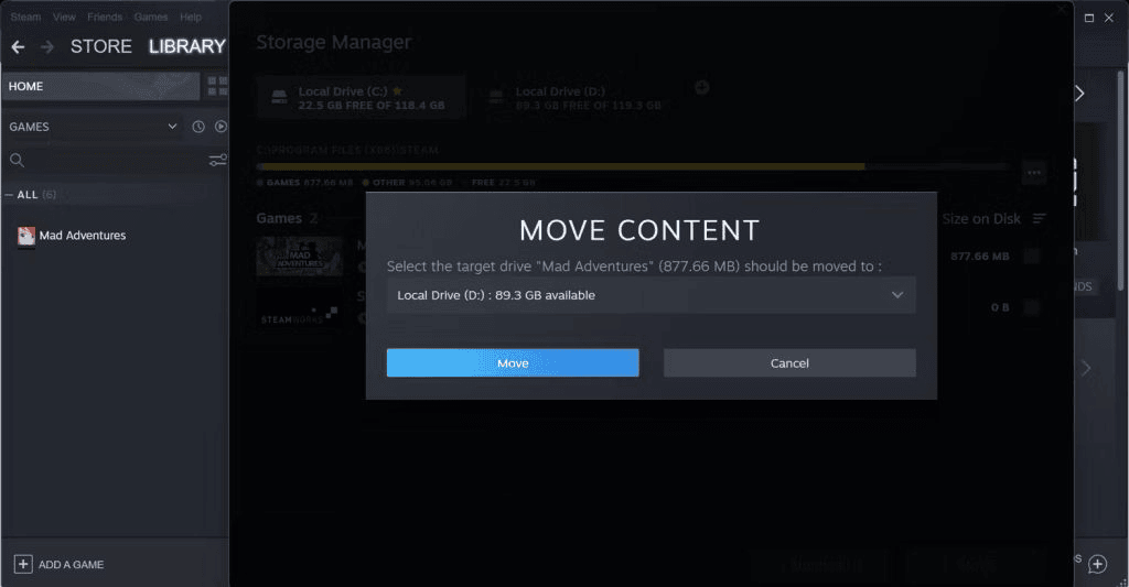 Move Content window
