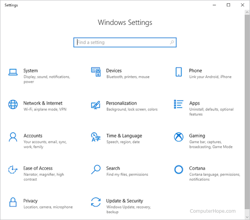 open windows settings
