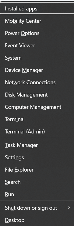 quick access menu