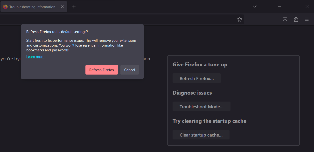 Refresh Firefox