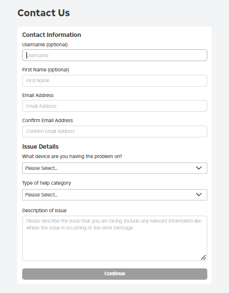 Roblox contact page