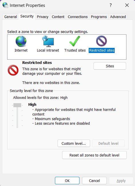 Security tab