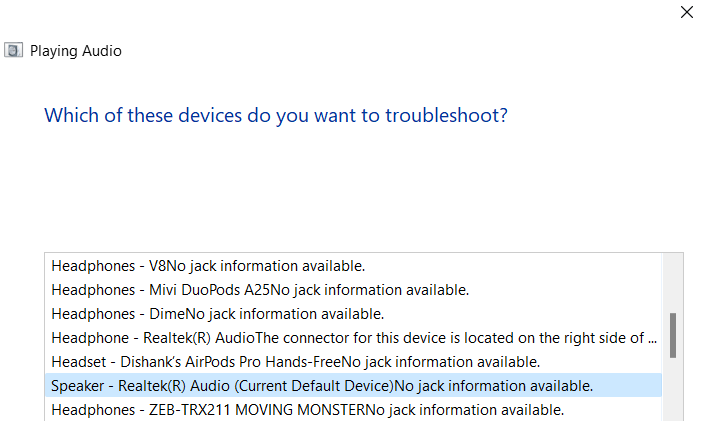 select driver to troubleshoot
