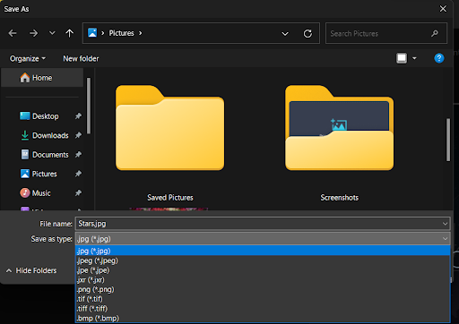 Select JPG format